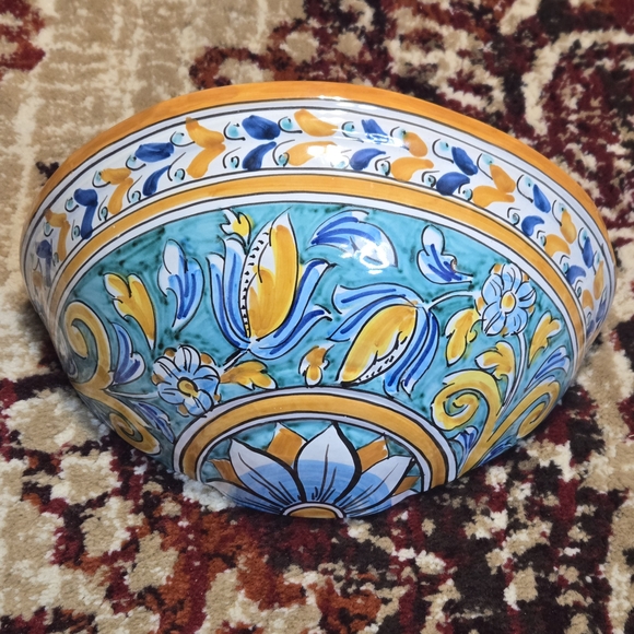 -SOLD- Vintage Italian Caltagirone Majolica Hanging Planter Wall Bowl Pottery - Picture 11 of 12
